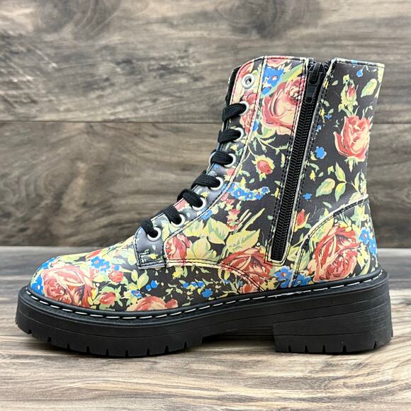NEW Sugar Kaedy Black Vintage Floral Combat Boots Booties 7M - Picture 6 of 13